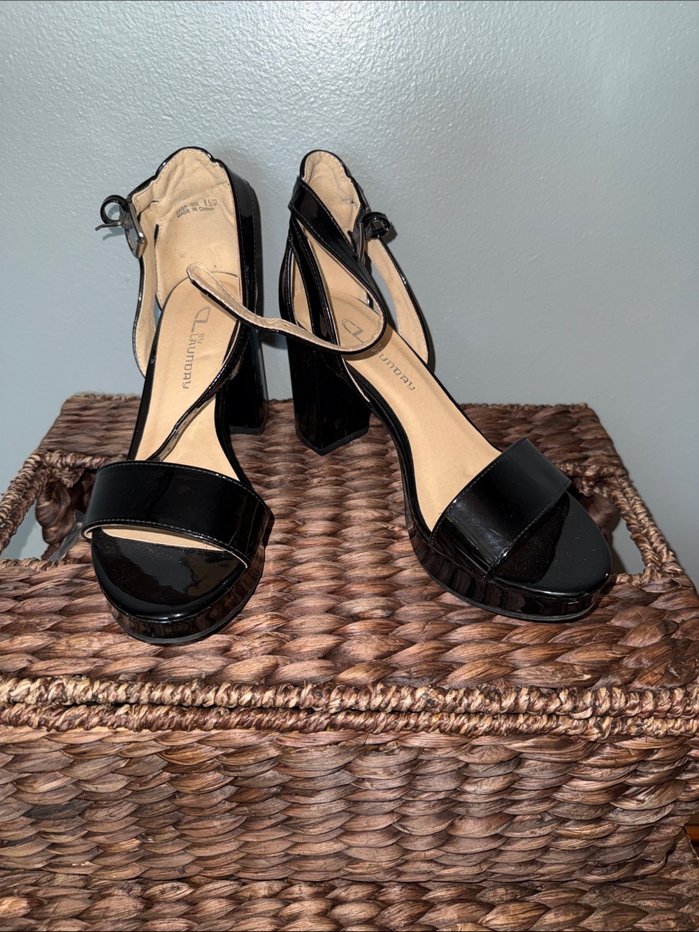 Chinese Laundry Black Patent Block Heel Sandals - Women's Strappy Platform